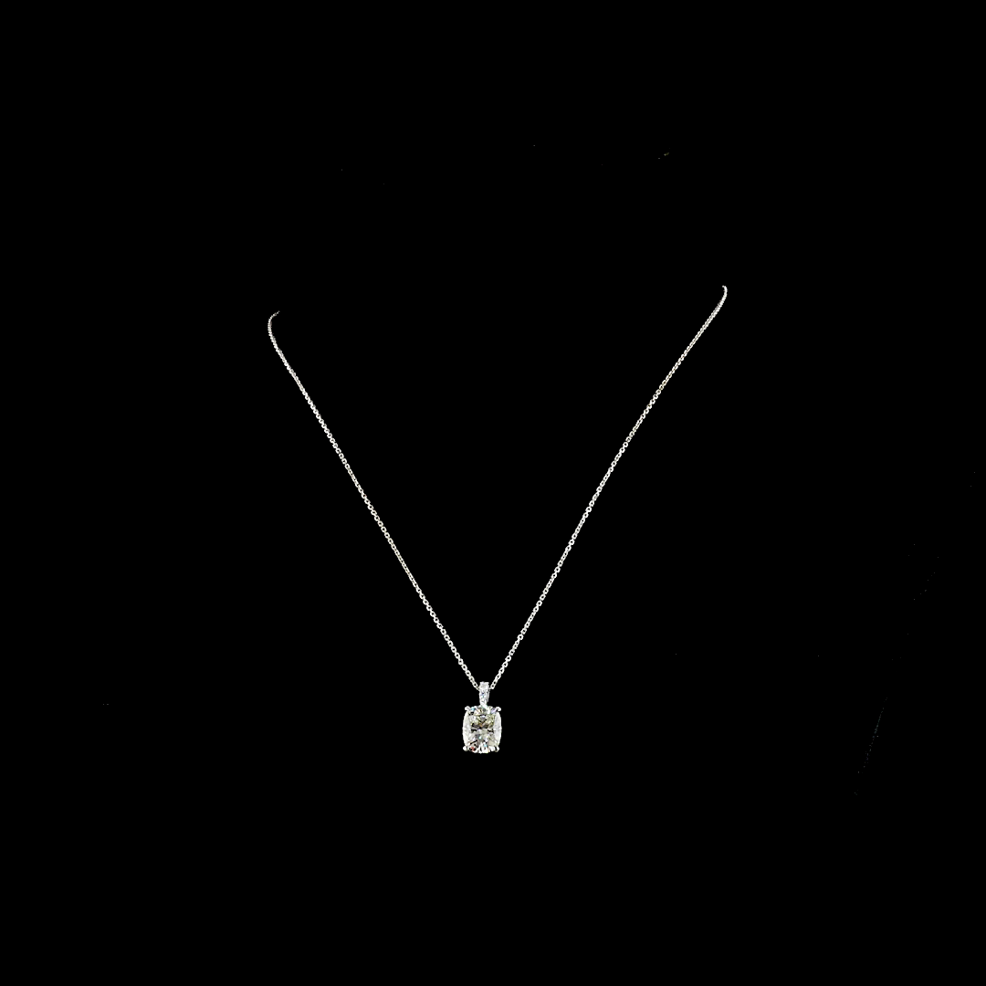 Lab-Grown 3.49 Carat Cushion Brilliant I-SI1 Diamond 14K White Gold Pendant Pend
