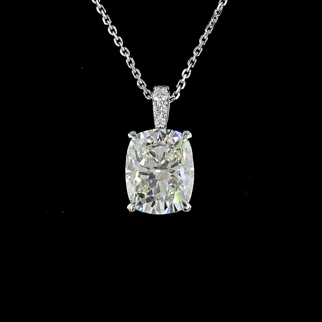 Lab-Grown 3.49 Carat Cushion Brilliant I-SI1 Diamond 14K White Gold Pendant Pend