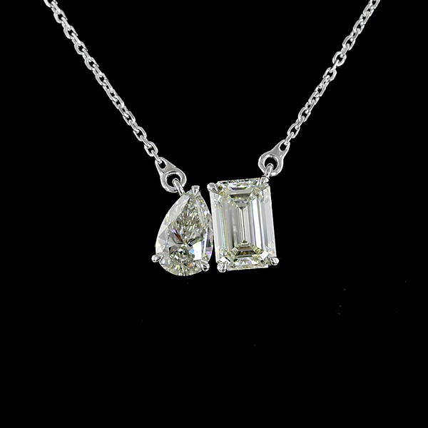 Lab-Grown 1.68 Carat MIX I-VS1 Diamond 14K White Gold Toi Et Moi Pendant