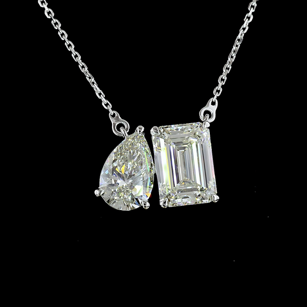 Lab-Grown 4.57 Carat MIX I-VS2 Diamond 14K White Gold Toi Et Moi Pendant