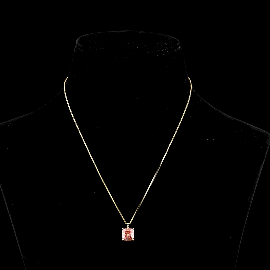 Lab-Grown 3.56 Carat Cushion Brilliant Fancy Vivid Pink-VS1 Diamond 14K Yellow G