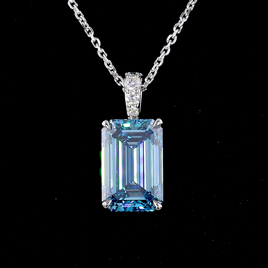Lab-Grown 3.54 Carat Emerald J-VVS2 Diamond 14K White Gold Pendant
