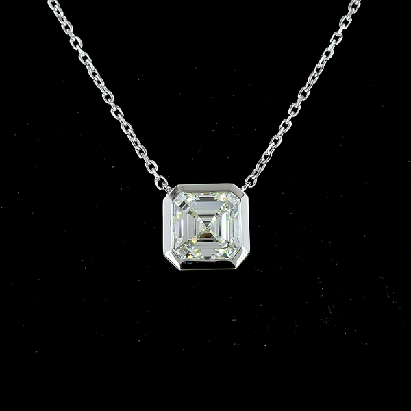 Lab-Grown 1.38 Carat Asscher G-VS1 Diamond 14K White Gold Solitaire Pendant