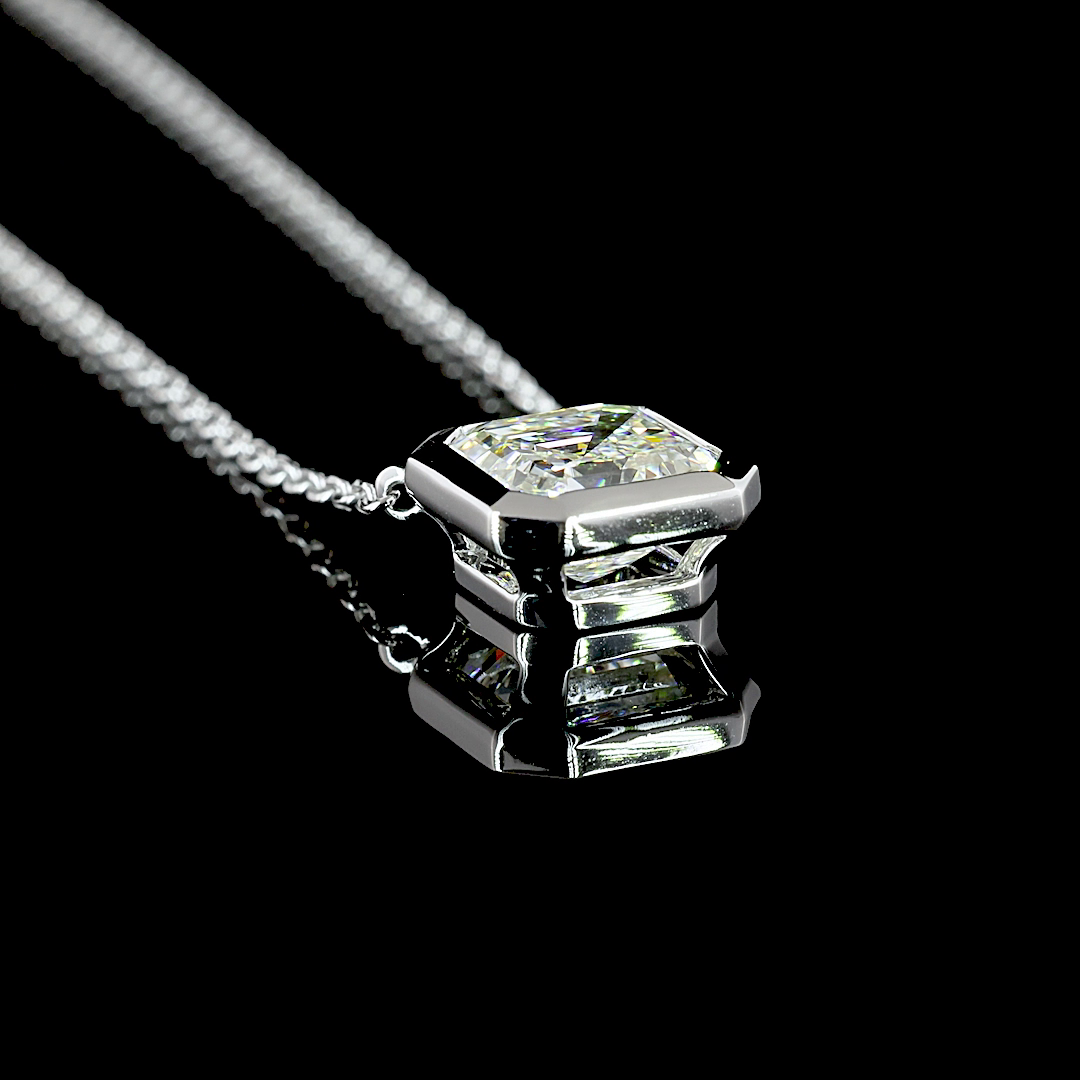 Lab-Grown 1.38 Carat Asscher G-VS1 Diamond 14K White Gold Solitaire Pendant