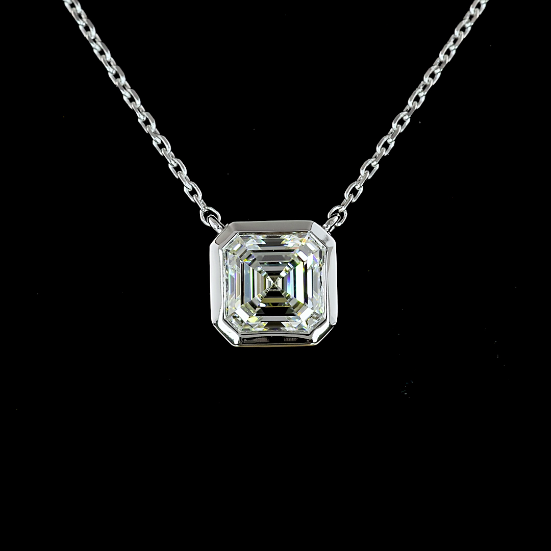 Lab-Grown 1.31 Carat Asscher G-VVS2 Diamond 14K White Gold Solitaire Pendant