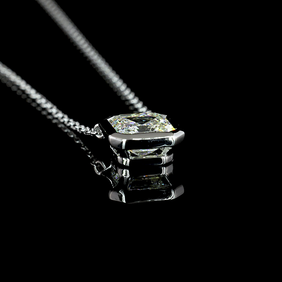 Lab-Grown 1.31 Carat Asscher G-VVS2 Diamond 14K White Gold Solitaire Pendant