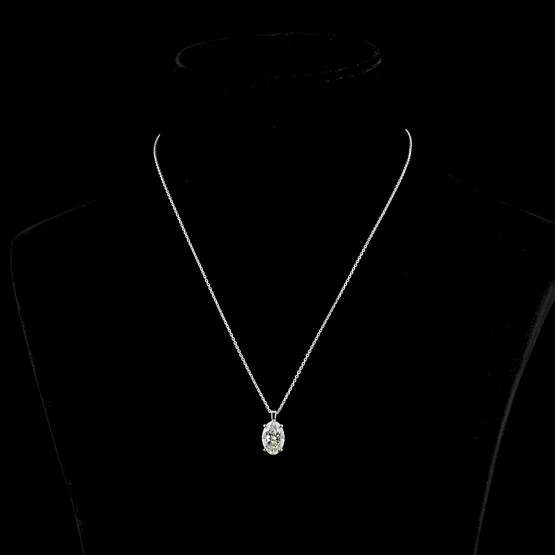 Lab-Grown 2.9 Carat Oval G-VVS1 Diamond 14K White Gold Solitaire Pendant