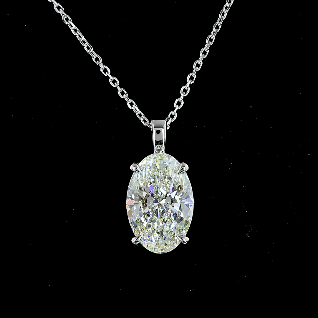 Lab-Grown 2.9 Carat Oval G-VVS1 Diamond 14K White Gold Solitaire Pendant