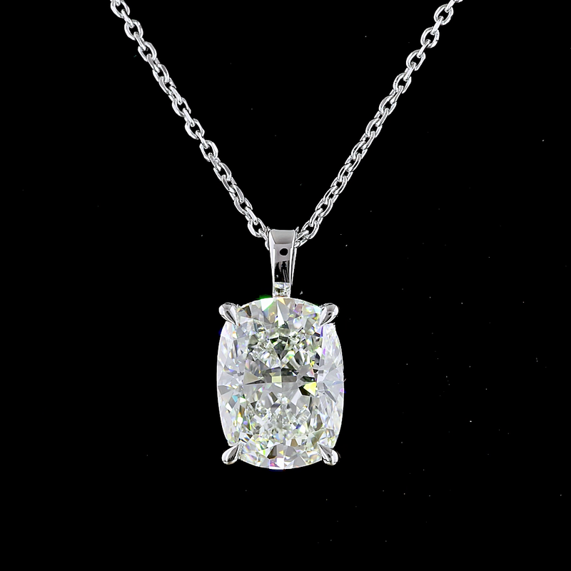 Lab-Grown 2.81 Carat Cushion Brilliant I-VS1 Diamond 14K White Gold Solitaire Pendant