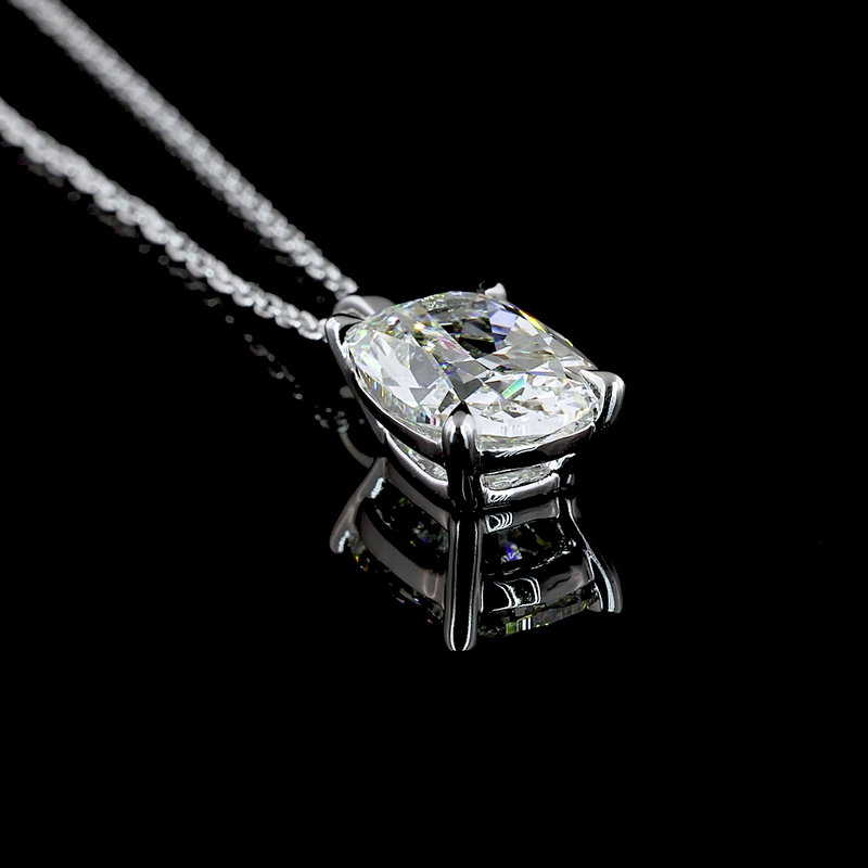 Lab-Grown 2.81 Carat Cushion Brilliant I-VS1 Diamond 14K White Gold Solitaire Pendant