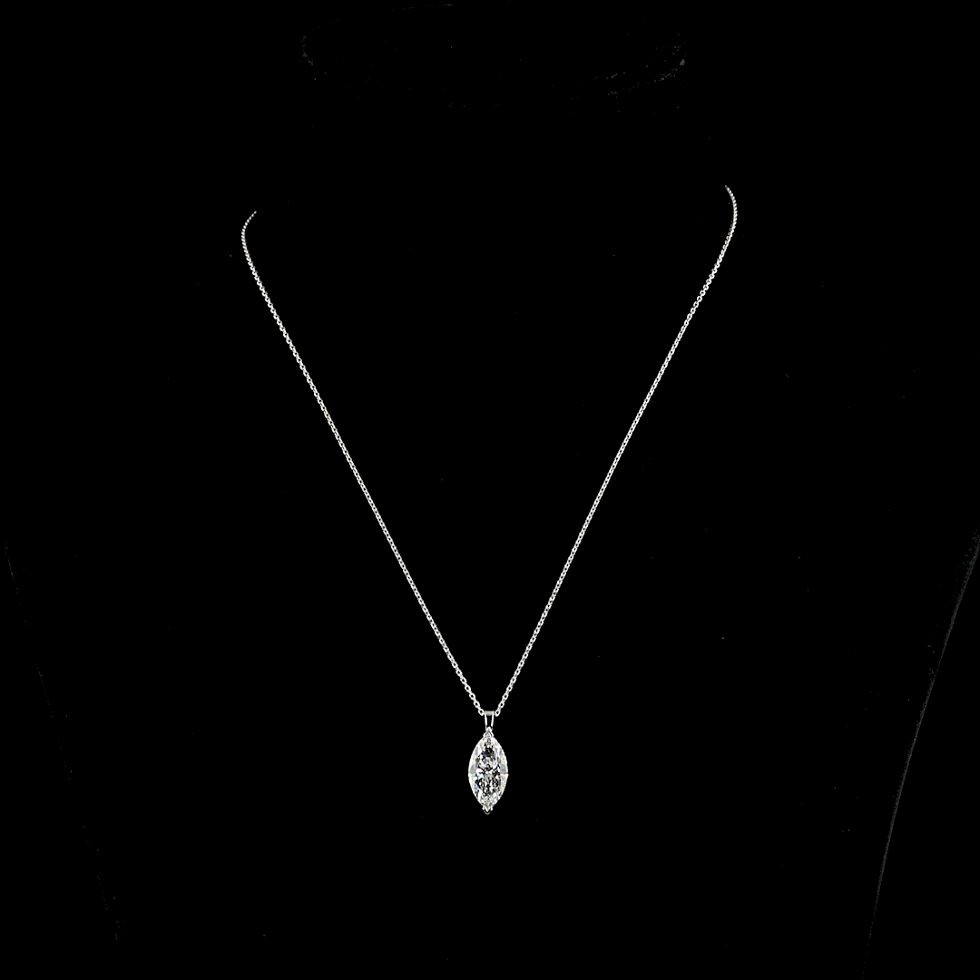 Lab-Grown 2.71 Carat Marquise E-SI1 Diamond 14K White Gold Solitaire Pendant