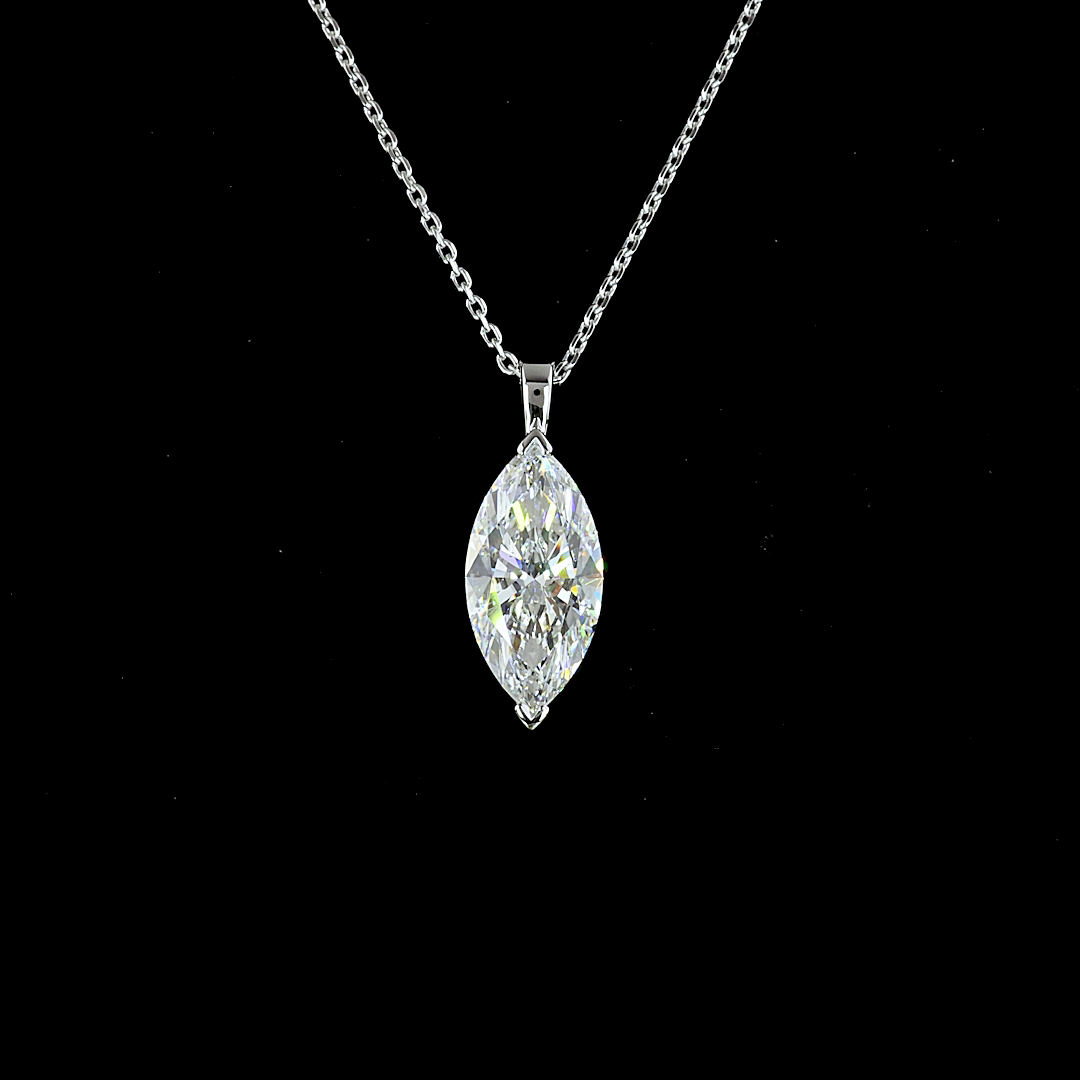 Lab-Grown 2.71 Carat Marquise E-SI1 Diamond 14K White Gold Solitaire Pendant