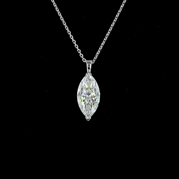 Lab-Grown 2.71 Carat Marquise E-SI1 Diamond 14K White Gold Solitaire Pendant