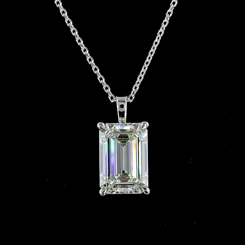 Lab-Grown 3.92 Carat Emerald G-VS1 Diamond 14K White Gold Solitaire Pendant