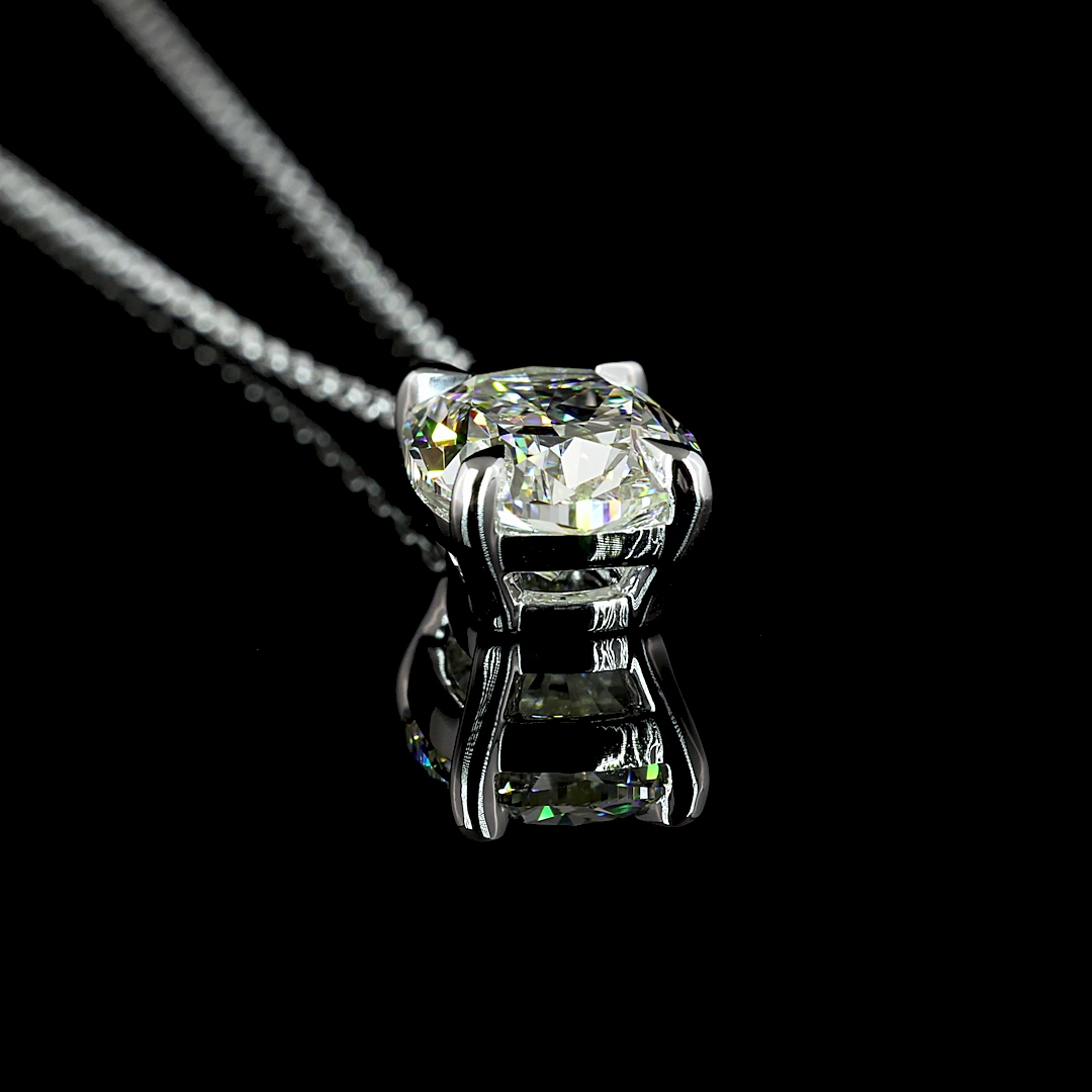 Lab-Grown 2.51 Carat Cushion Brilliant H-VS1 Diamond 14K White Gold Solitaire Pendant