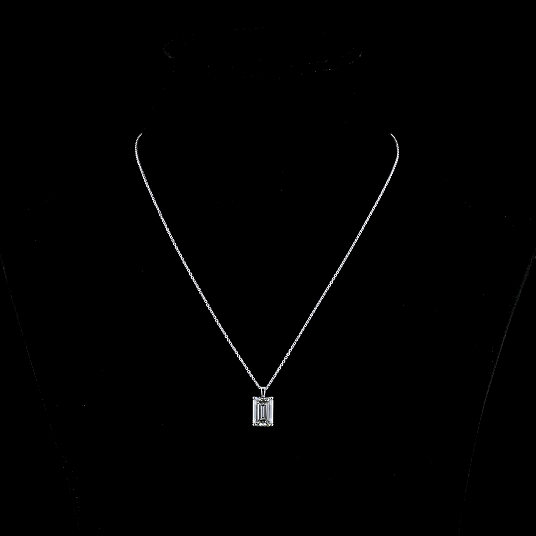 Lab-Grown 3.58 Carat Emerald G-VS1 Diamond 14K White Gold Solitaire Pendant