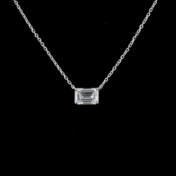 Lab-Grown 1.07 Carat Emerald F-VVS1 Diamond 14K White Gold Solitaire Pendant
