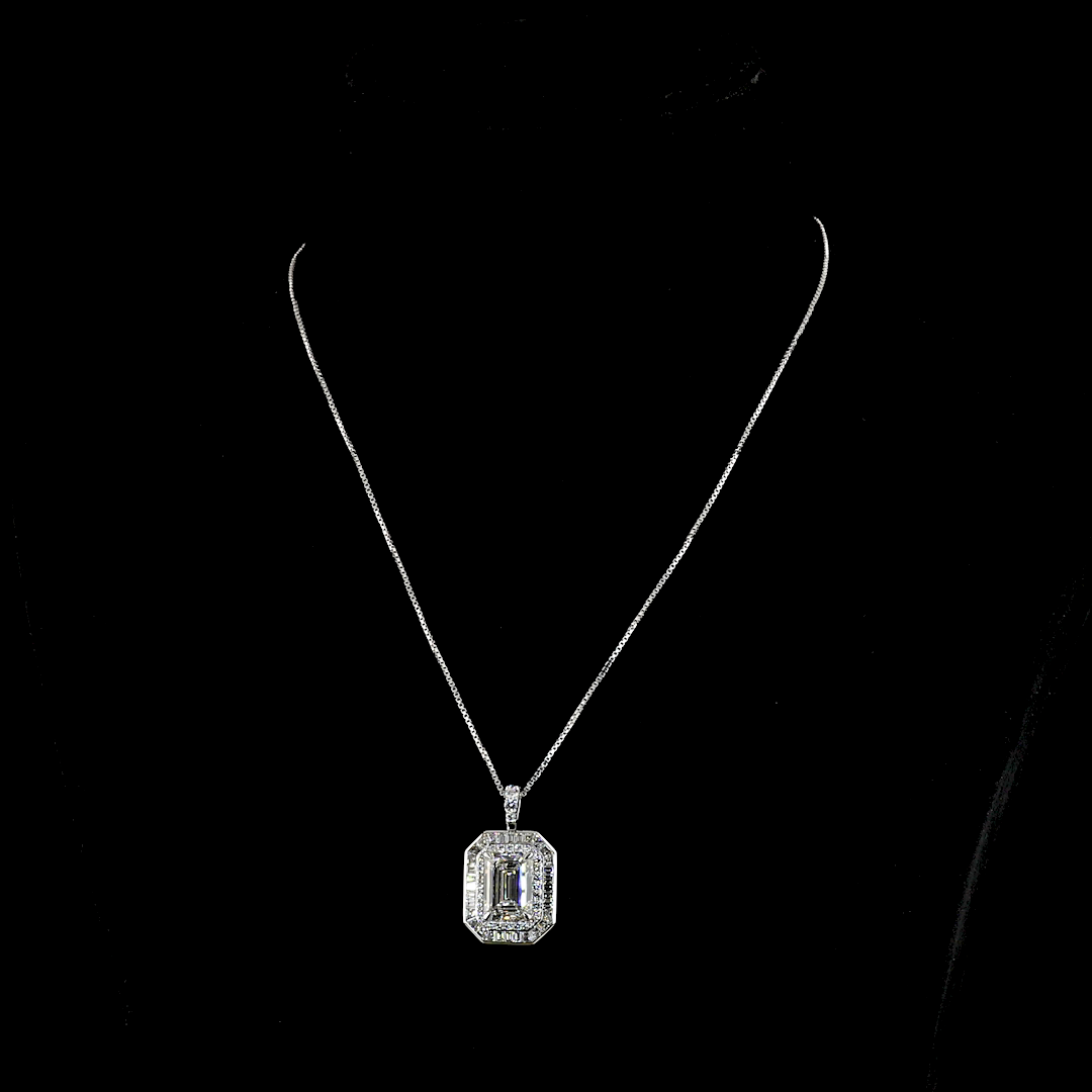 Lab-Grown 6.9 Carat MIX E-VS1 Diamond 9K White Gold - 14K White Gold Double Halo Pendant