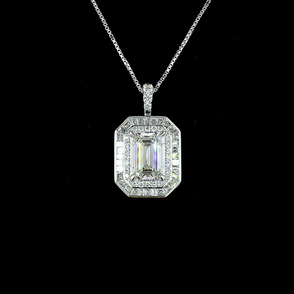 Lab-Grown 6.9 Carat MIX E-VS1 Diamond 9K White Gold - 14K White Gold Double Halo Pendant