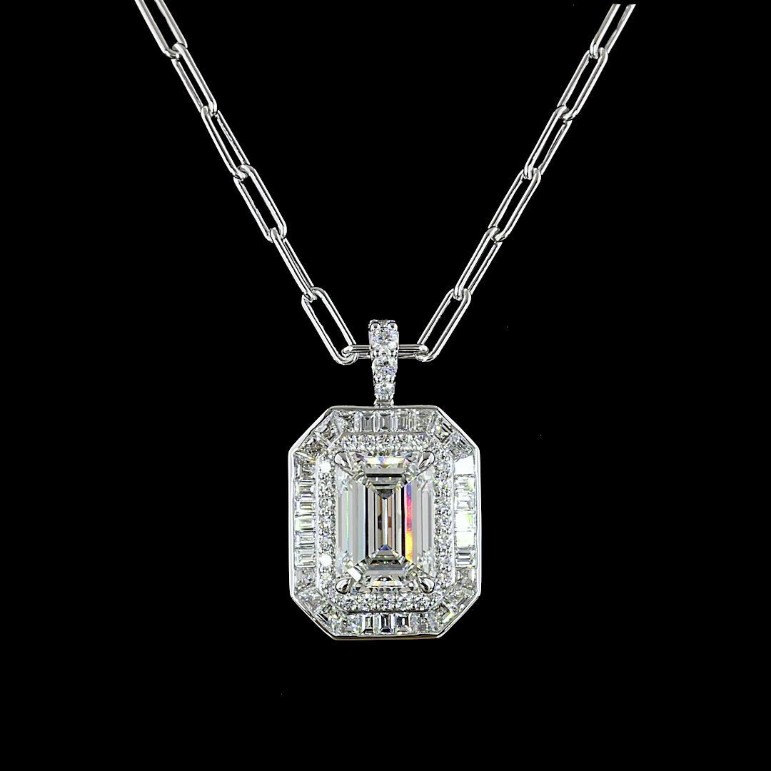 Lab-Grown 6.81 Carat MIX F-VS1 Diamond 9K White Gold - 14K White Gold Pendant Pe