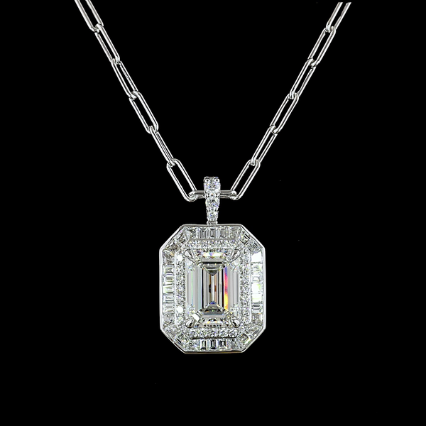 Lab-Grown 6.78 Carat MIX F-VVS2 Diamond 9K White Gold - 14K White Gold Pendant P