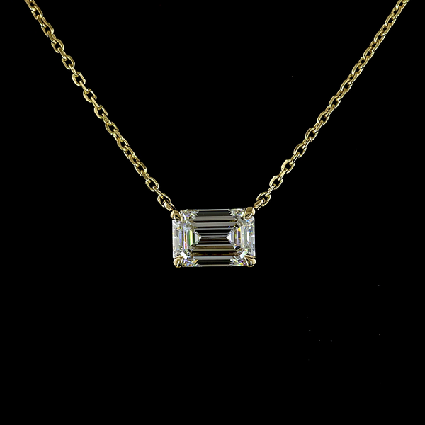 Lab-Grown 1.05 Carat Emerald - Diamond 14K Yellow Gold Pendant Pendant