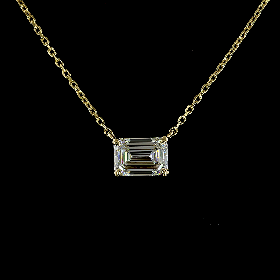 Lab-Grown 1.05 Carat Emerald - Diamond 14K Yellow Gold Pendant Pendant