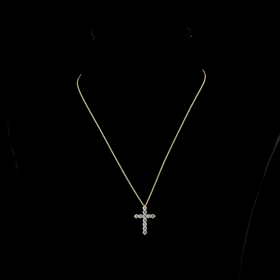 Lab-Grown 1.89 Carat Round E-VS1 Diamond 14K Yellow Gold Cross Pendant