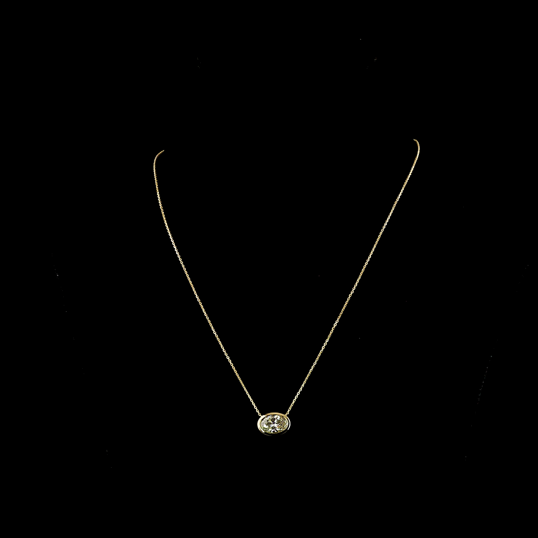 Lab-Grown 2.36 Carat Oval E-F-VVS2 Diamond 14K Yellow Gold Pendant Necklace