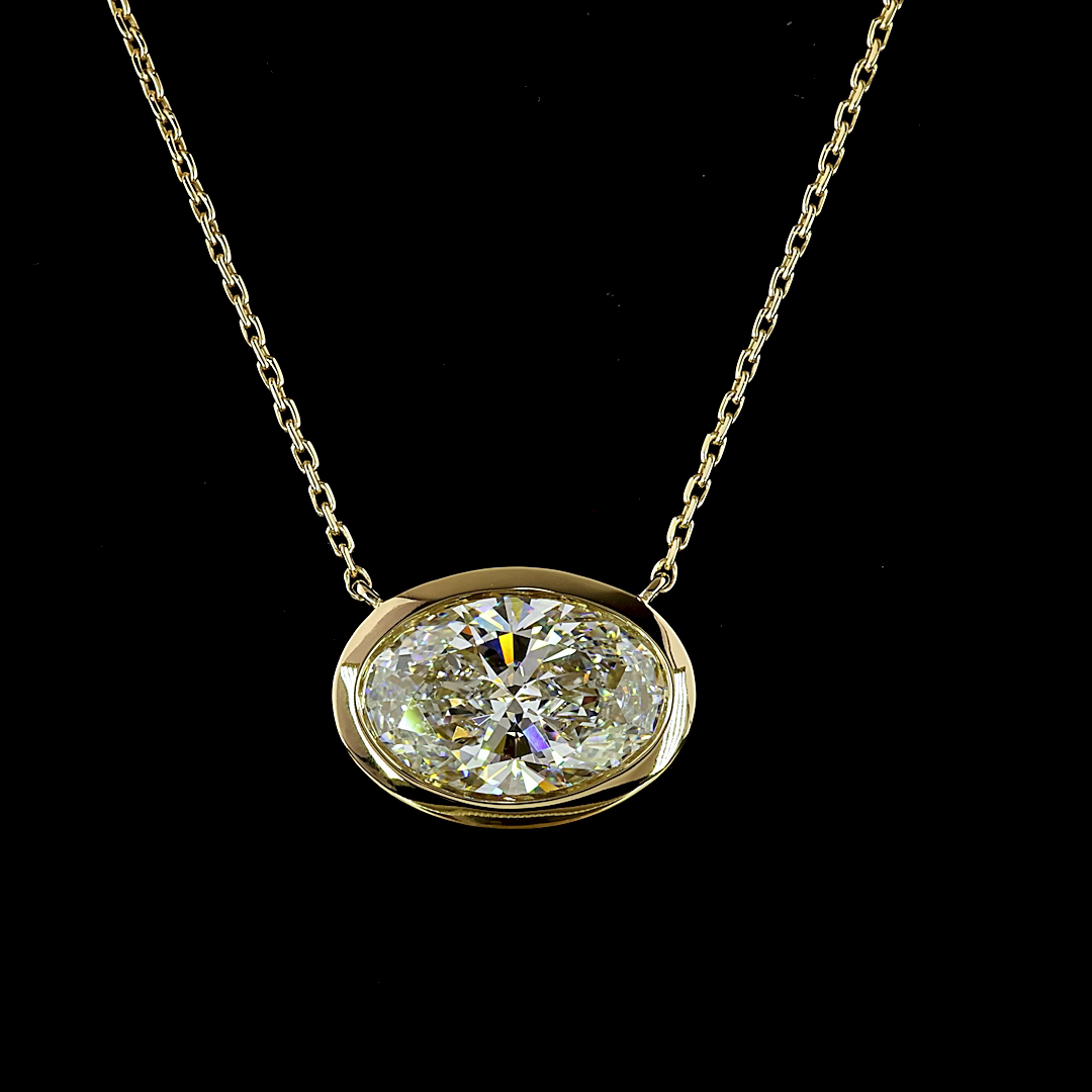Lab-Grown 2.36 Carat Oval E-F-VVS2 Diamond 14K Yellow Gold Pendant Necklace