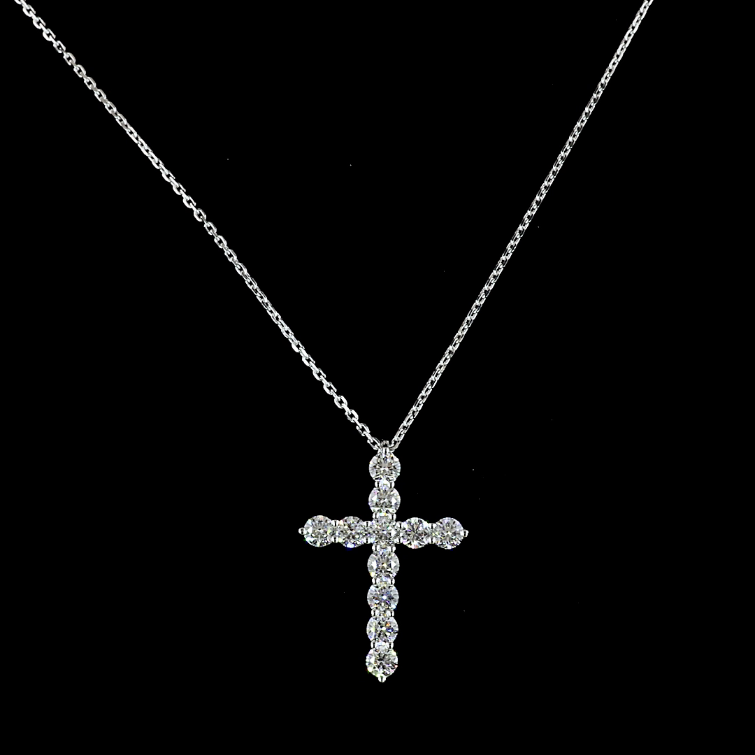 Lab-Grown 1.02 Carat Round F-VS2 Diamond 14K White Gold Cross Pendant