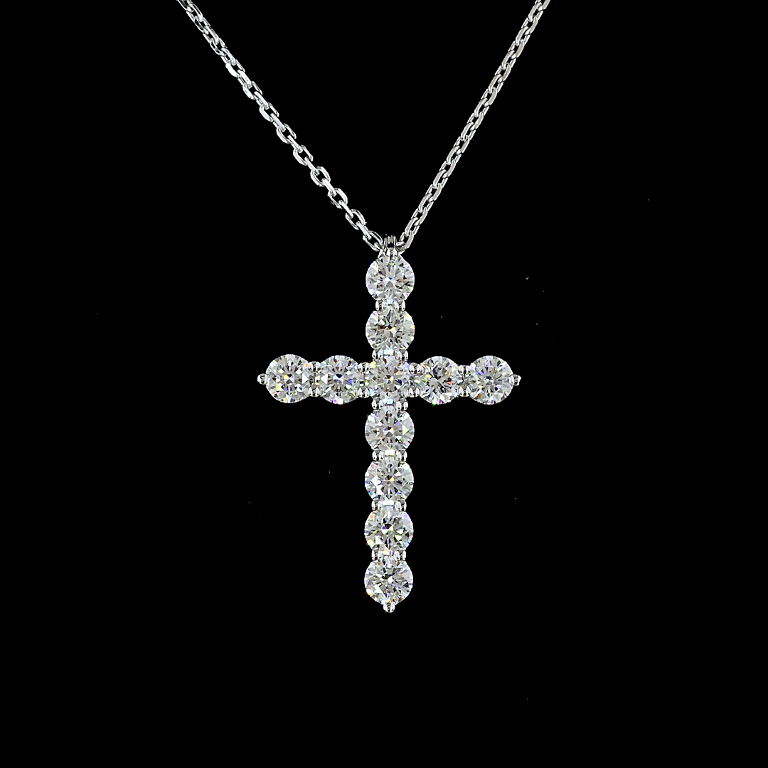 Lab-Grown 1.02 Carat Round F-VS2 Diamond 14K White Gold Cross Pendant