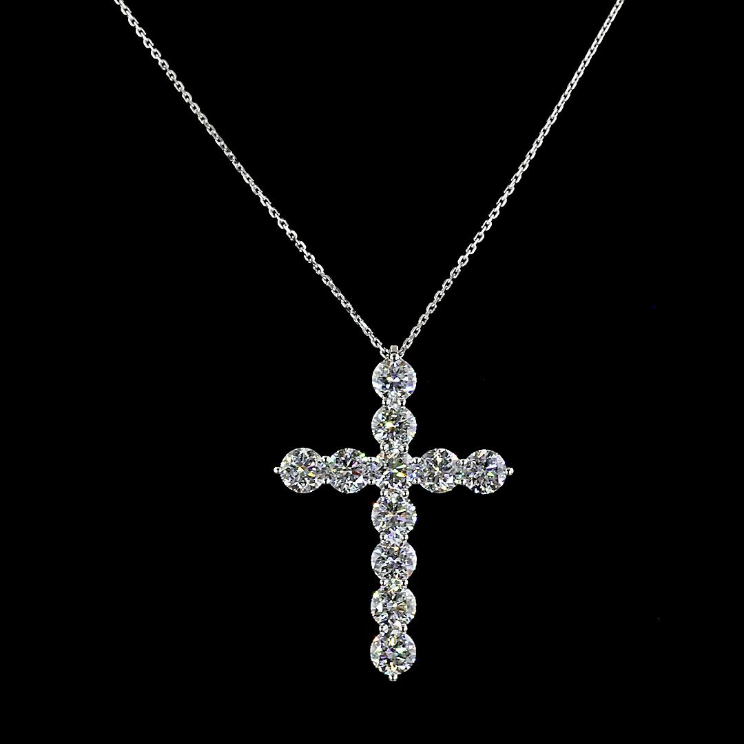 Lab-Grown 2.01 Carat Round E-VS Diamond 14K White Gold Cross Pendant Necklace