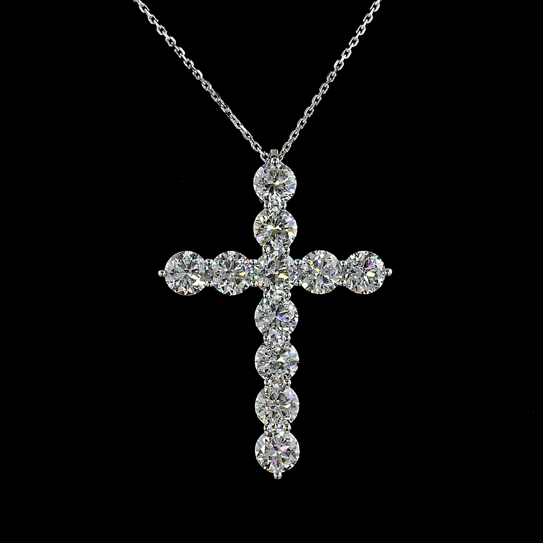 Lab-Grown 2.01 Carat Round E-VS Diamond 14K White Gold Cross Pendant Necklace