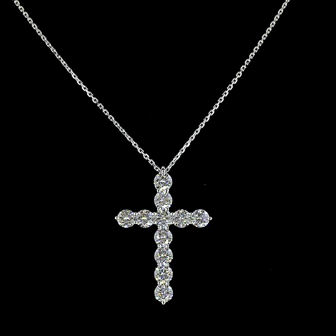 Lab-Grown 1.97 Carat Round E-VS Diamond 14K White Gold Cross Pendant Necklace