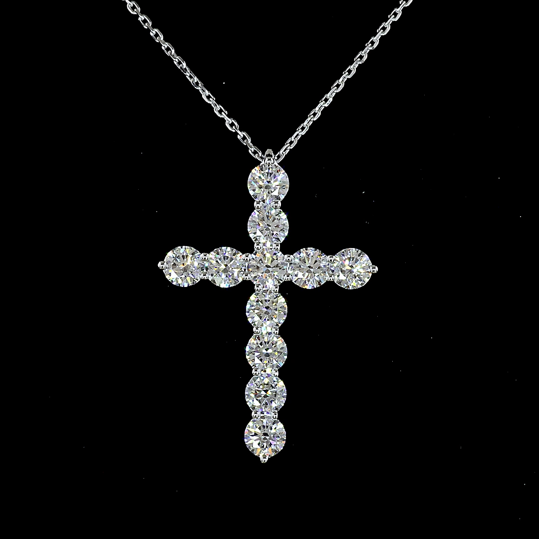 Lab-Grown 2.02 Carat Round E-VS Diamond 14K White Gold Cross Pendant Necklace