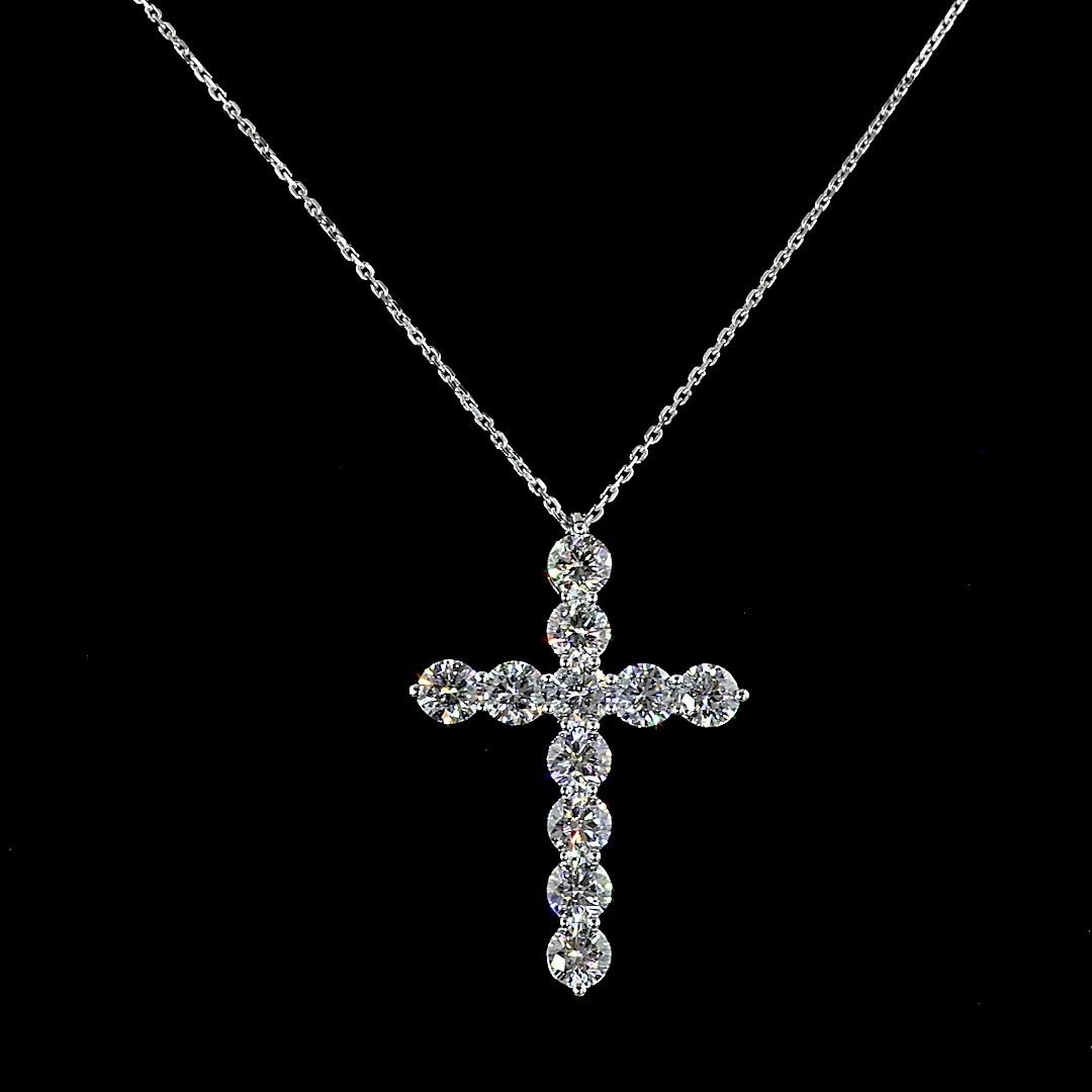 Lab-Grown 3.04 Carat Round F-VS2 Diamond 14K White Gold Cross Pendant Necklace