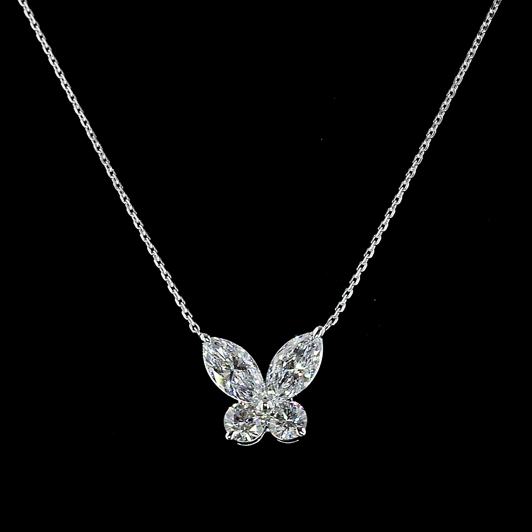 Lab-Grown 1.94 Carat Marquise Diamond 14K White Gold Butterfly Pendant Necklace