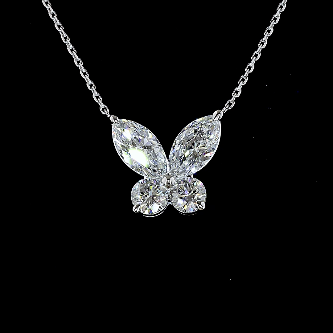 Lab-Grown 1.94 Carat Marquise Diamond 14K White Gold Butterfly Pendant Necklace