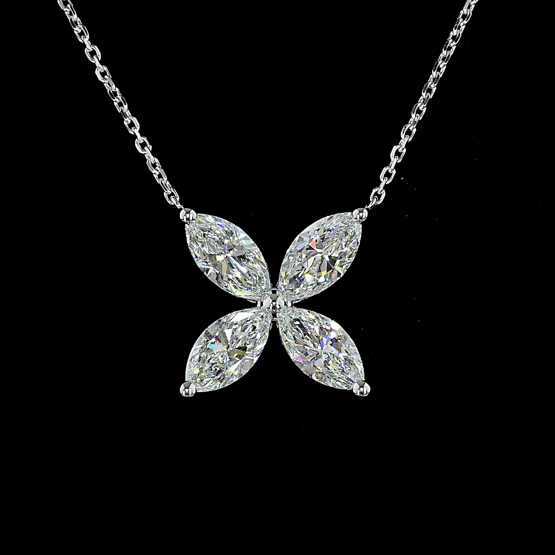 Lab-Grown 2.06 Carat Marquise E-F-VS+ Diamond 14K White Gold Butterfly Pendant