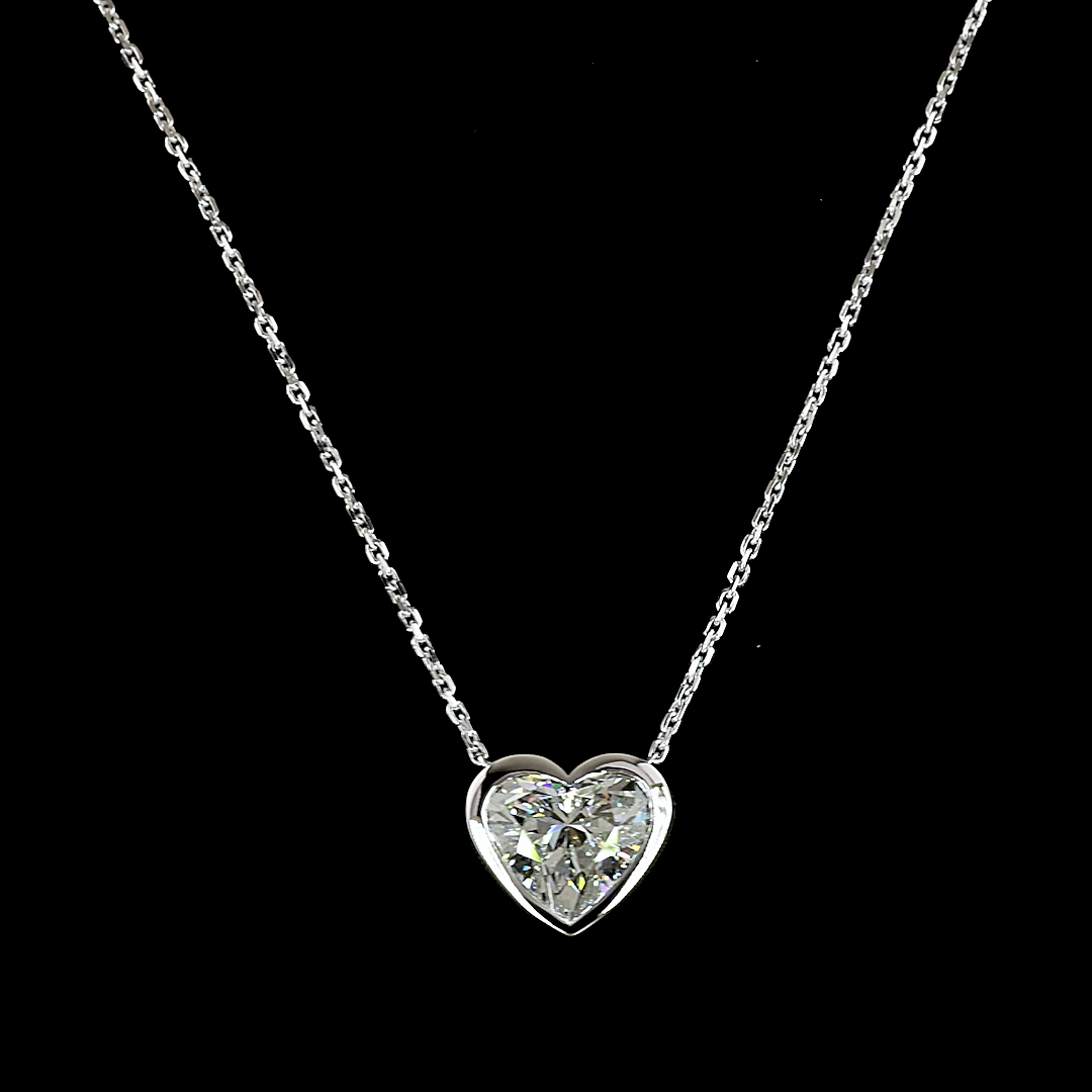 Lab-Grown 2.04 Carat Heart E-F-VS1 Diamond 14K White Gold Solitaire Pendant