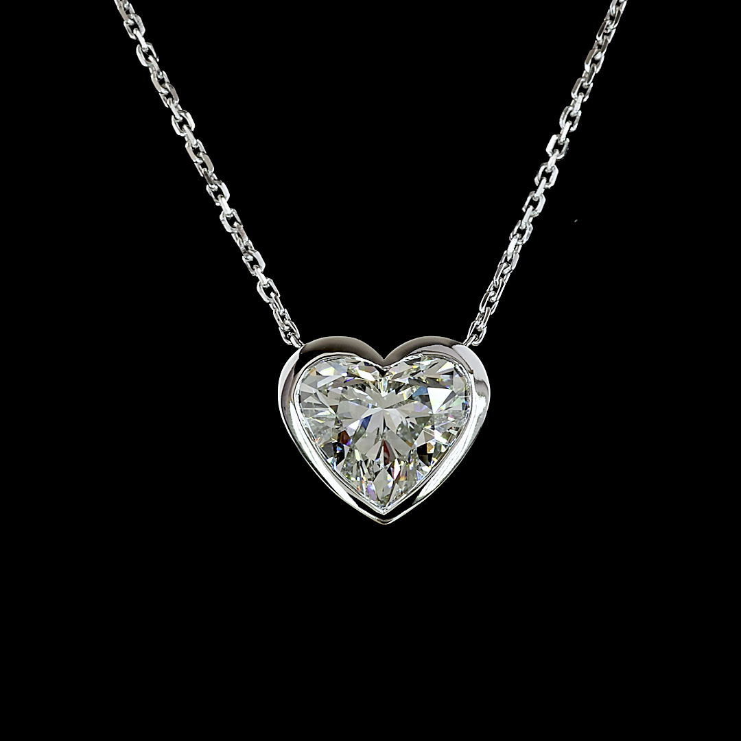 Lab-Grown 2.04 Carat Heart E-F-VS1 Diamond 14K White Gold Solitaire Pendant