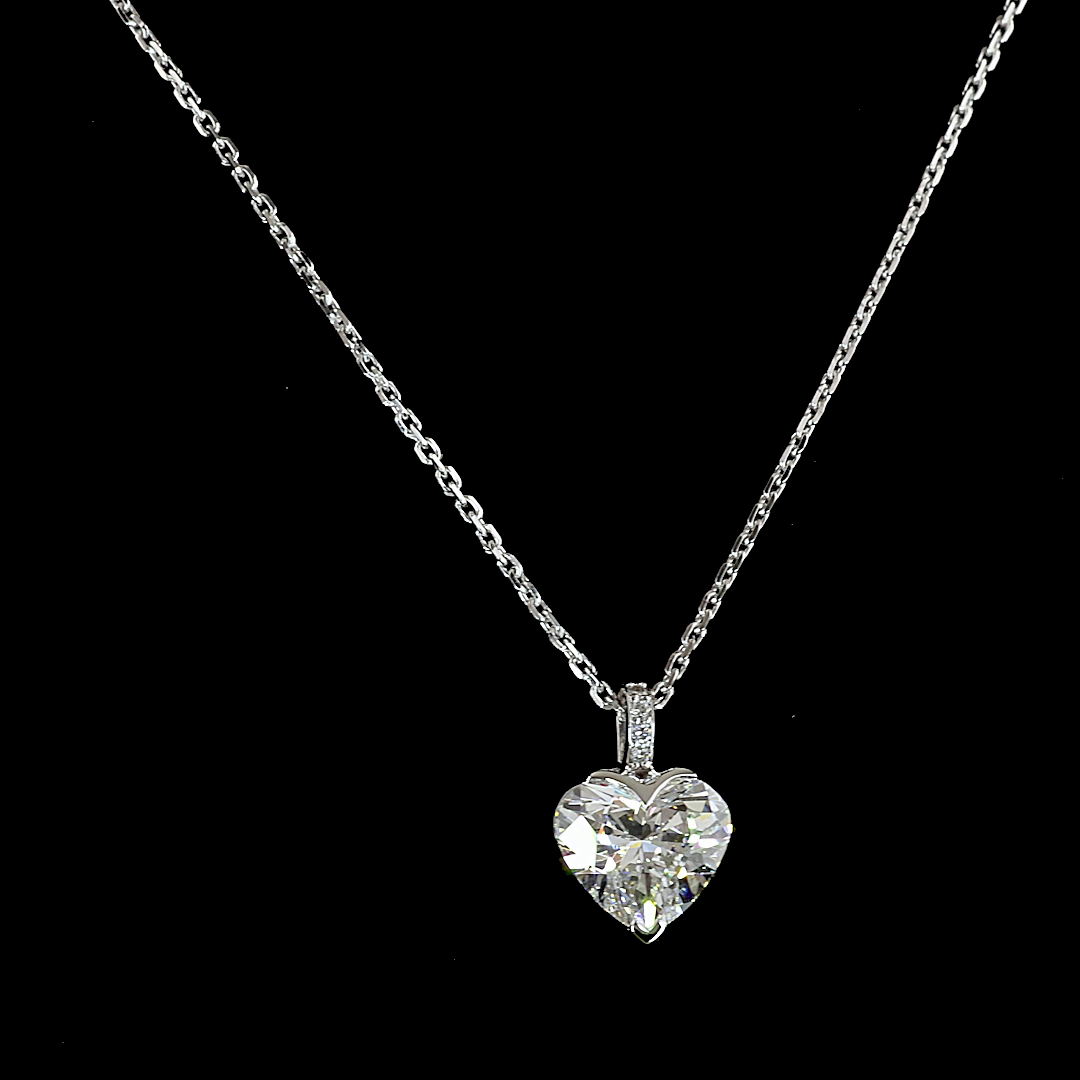 Lab-Grown 1.53 Carat Heart D-VS1 Diamond 14K White Gold Heart Pendant