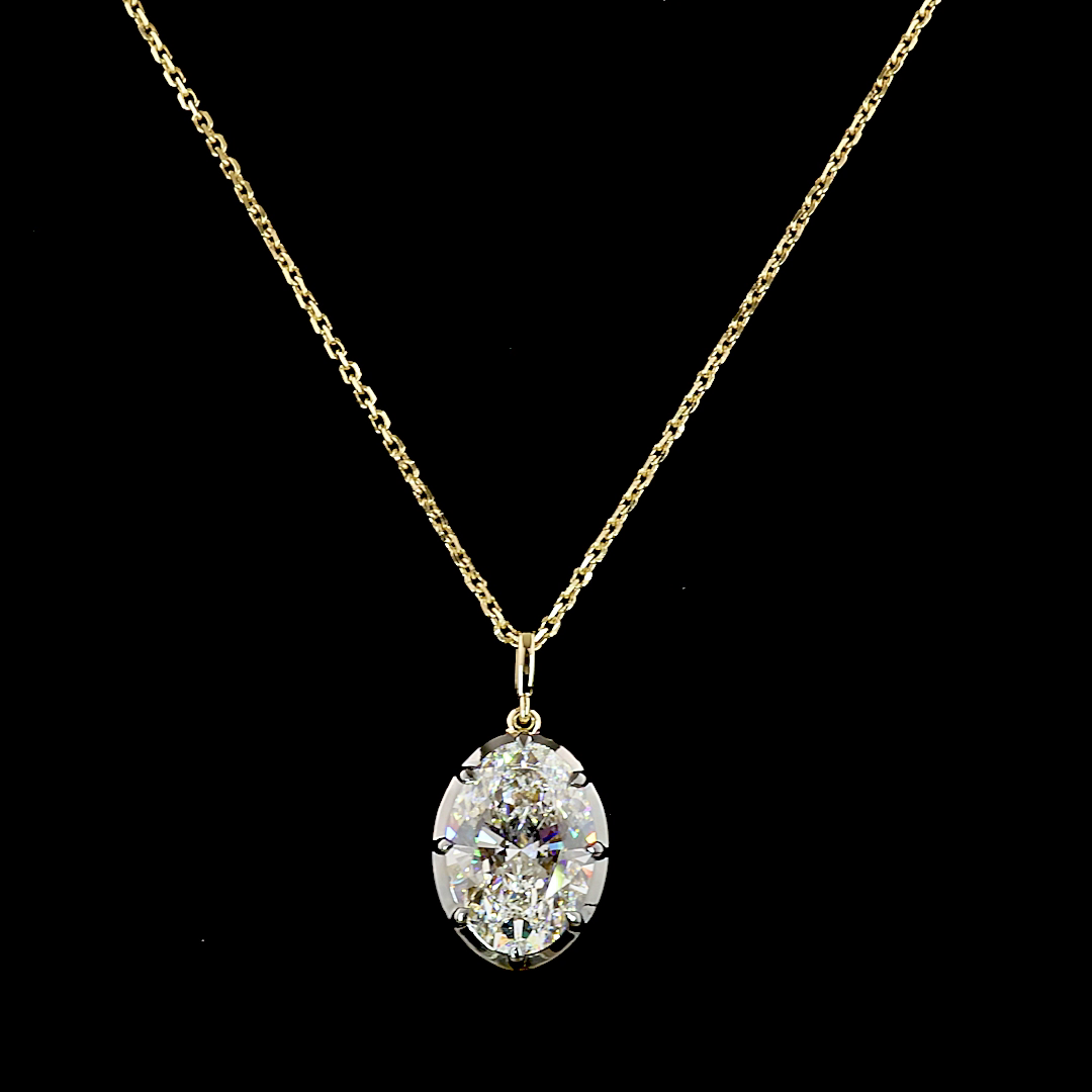 Lab-Grown 4.04 Carat Oval E-F-VS1 Diamond 14K Yellow Gold Solitaire Pendant