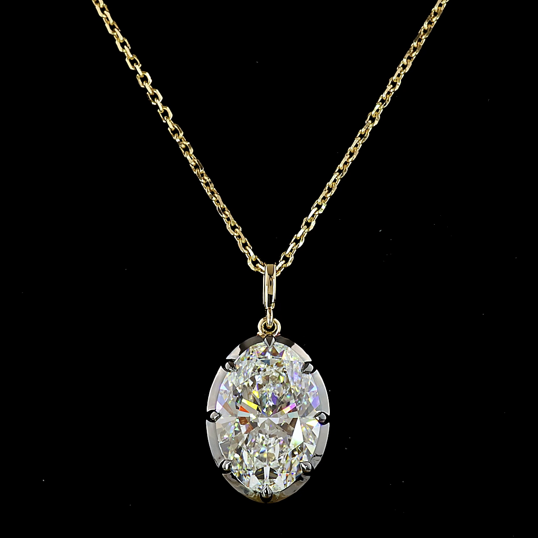 Lab-Grown 4.04 Carat Oval E-F-VS1 Diamond 14K Yellow Gold Solitaire Pendant