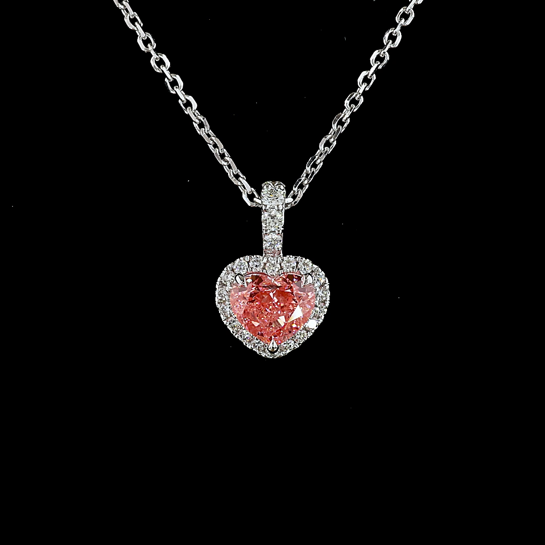 Lab-Grown 1.17 Carat Heart Fancy Vivid-VS2 Diamond 14K White Gold Heart Pendant