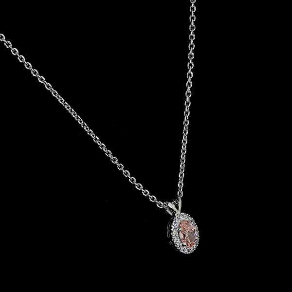 Lab-Grown 0.44 Carat Oval -VS2 Diamond 14K White Gold Halo Pendant
