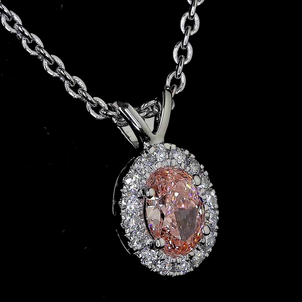 Lab-Grown 0.44 Carat Oval -VS2 Diamond 14K White Gold Halo Pendant