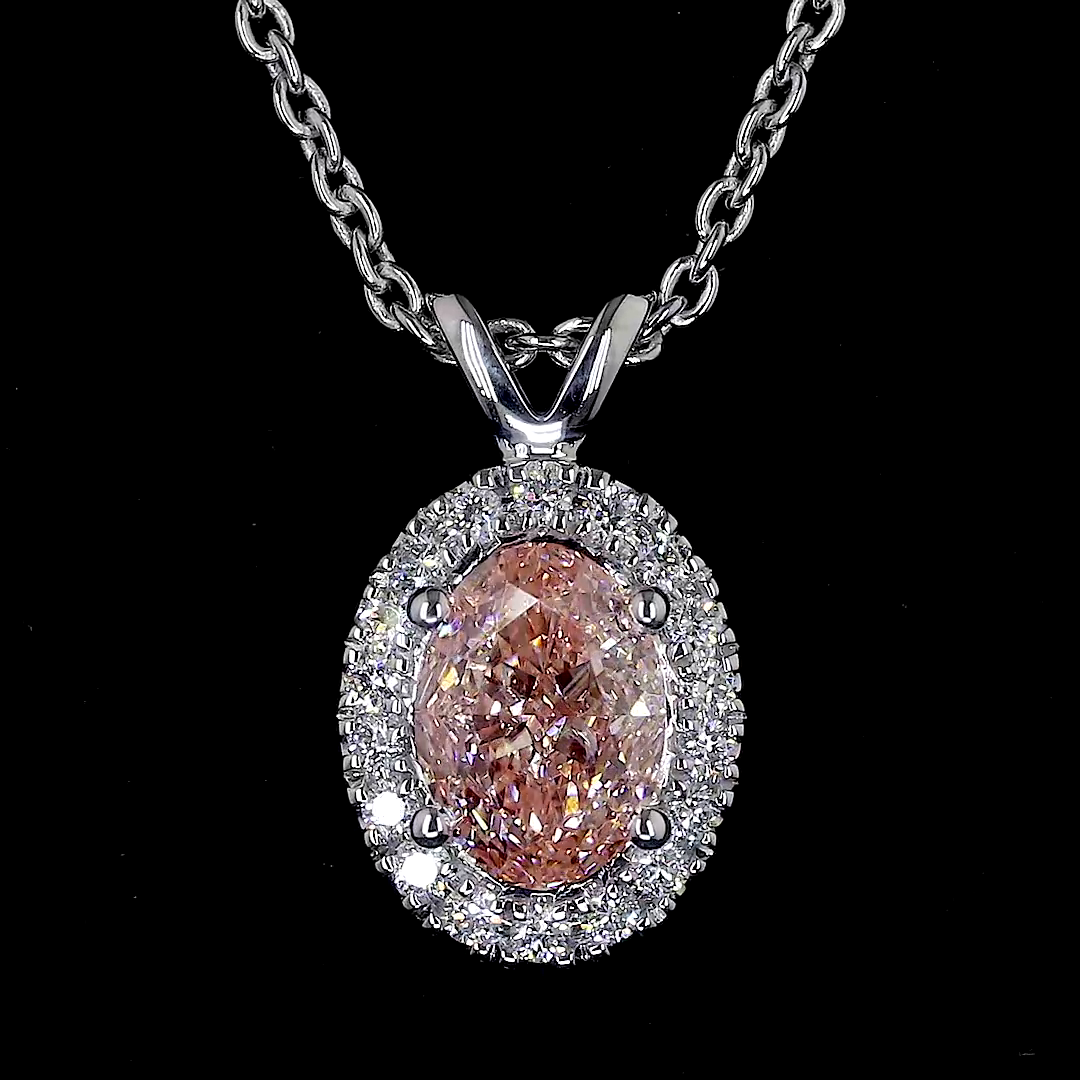 Lab-Grown 0.81 Carat Oval -VS1 Diamond 14K White Gold Halo Pendant