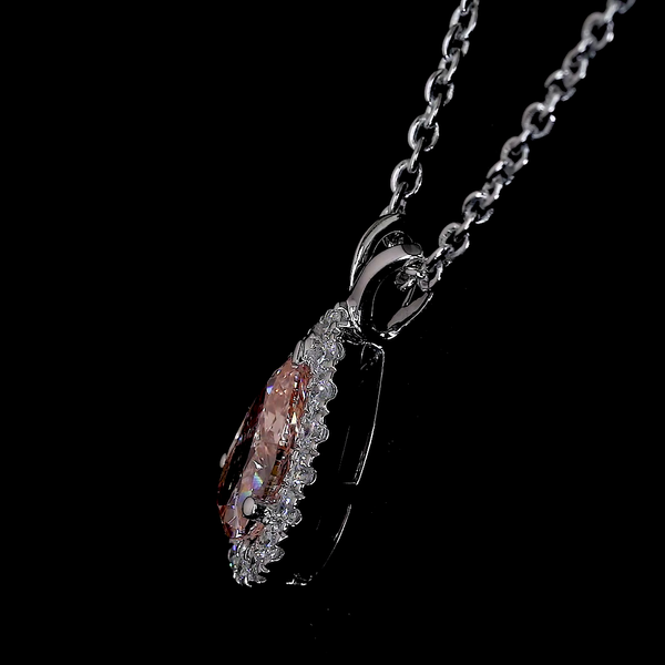 Lab-Grown 0.62 Carat Pear -SI1 Diamond 14K White Gold Halo Pendant